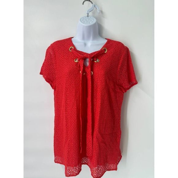 NWT Michael Michael Kors Women's Grommet Lace Up Short Sleeve Top Small/Large - Picture 7 of 8